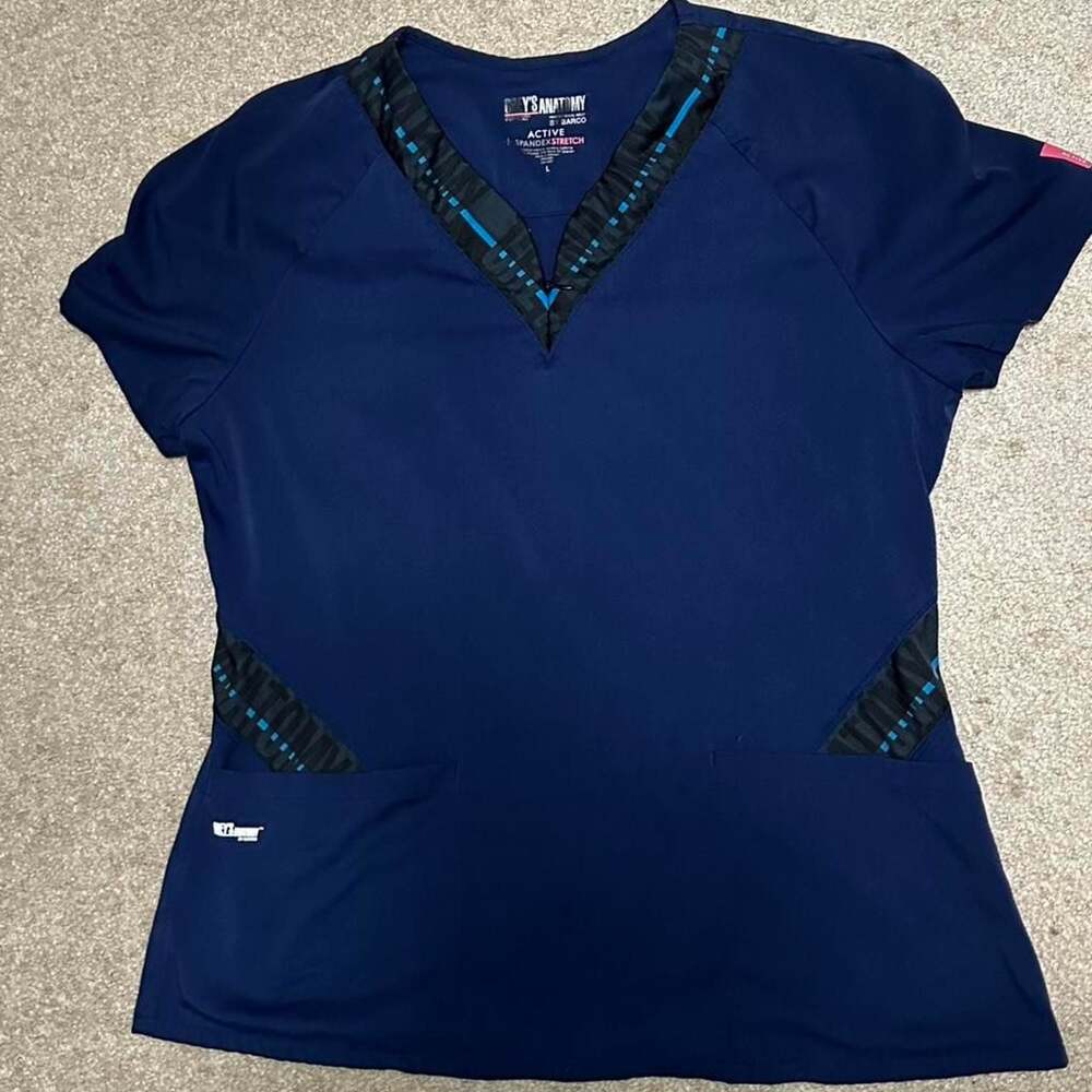 Grey's Anatomy by Barco Active Spandex Stretch V-Neck Scrub Top L Navy Blue